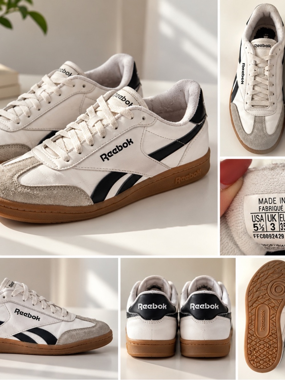 Reebok Women’s White Black Gum Sole Retro Sneakers – Size 5.5